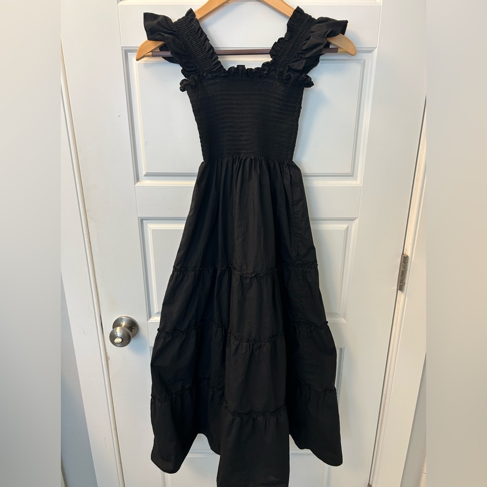 Quince Black Smocked Midi Dress